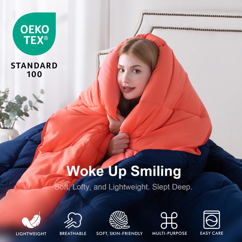KASENTEX Queen Comforter Set â€“ Reversible Dual Color â€“ Goose Down Alternative â€“ Ultra-Soft, Lightweight, Machine Washable, Maintain Fluffiness, All Season Warmth (Navy/Coral) - Image 5